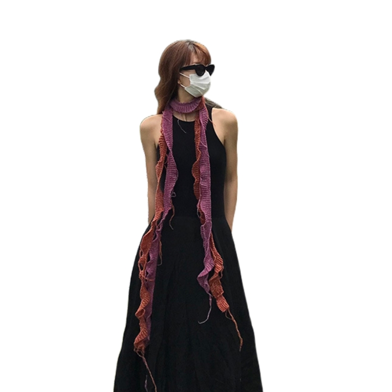Y166 Damen dünner Schal, dünner Halsband-Gürtel, Volant, langer Krawattenschal, Taschengriff-Verpackung