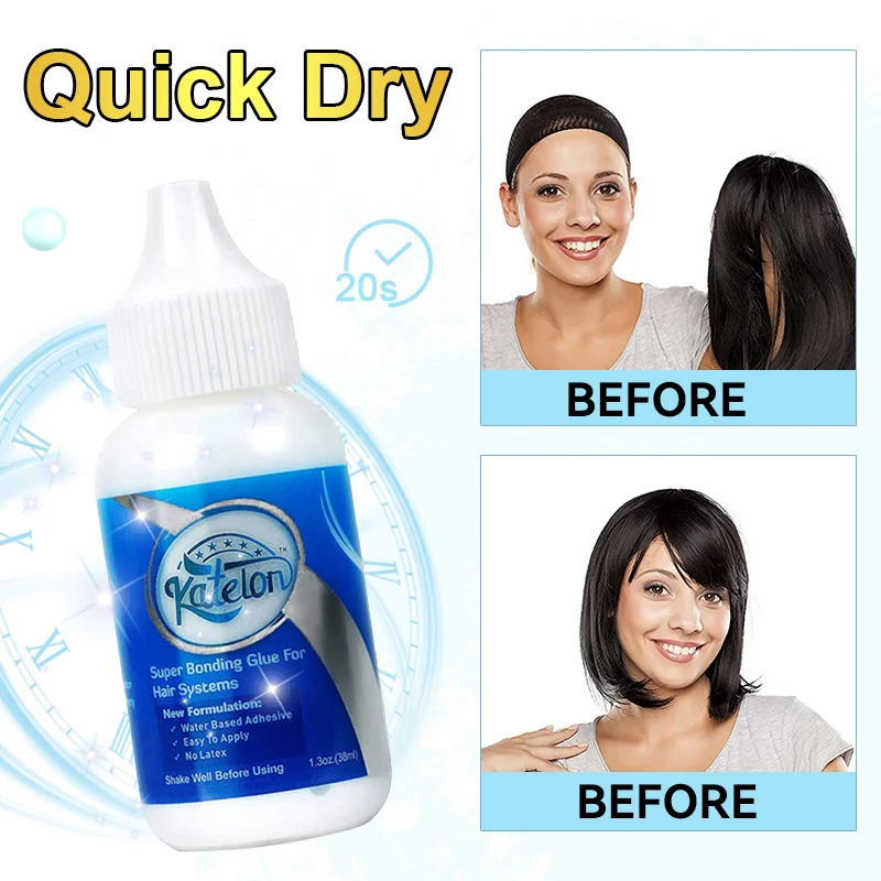 Cola para peruca adesivos à prova d'água Katelon cola invisível para extensão de cabelo + removedor para peruca 30ml