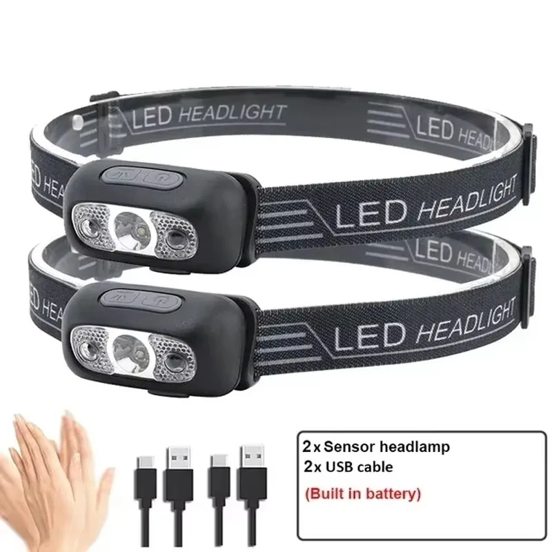 Mini lampada frontale potente luce forte LED torcia da pesca notturna lampada frontale da campeggio impermeabile portatile con sensore LED