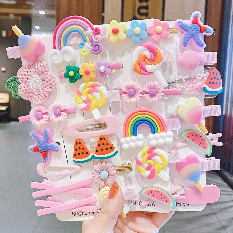 1 conjunto crianças bonito dos desenhos animados flor frutas elásticos grampos de cabelo meninas adorável grampos de cabelo crianças faixas de cabelo acessórios para o cabelo presente