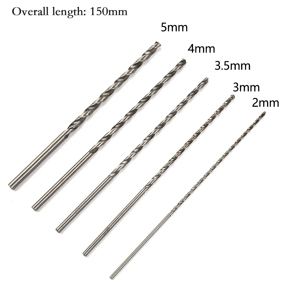 5Pcs Extra Long HSS High Speed Steel 150mm Drill Bit Set 2mm/3mm,3.5mm,4mm,5mm Bits For Wood, Aluminum, Plastic