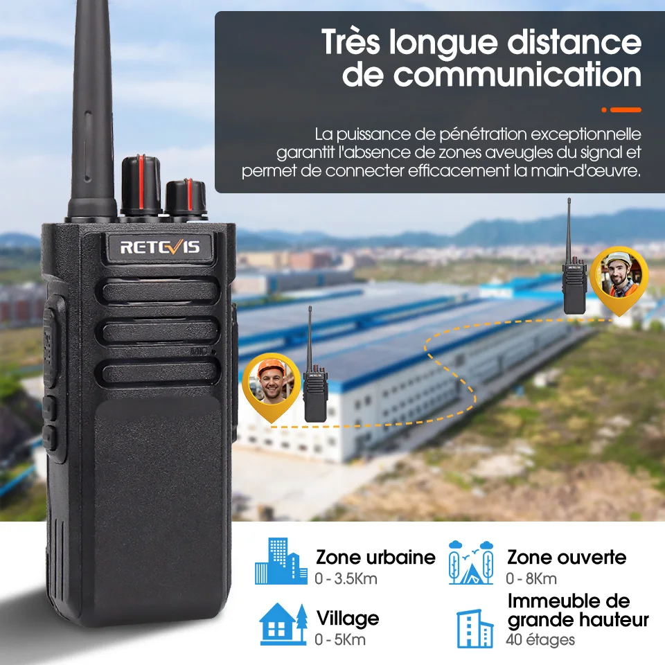 Talkie Walkie Longue Portée 3-5 km Talkie-walkie 10w VHF ou UHF Retevis RT29 Walkie Talkie radio IP67 Imperméable (en option) Talky Walky pour sécurité entrepôt agricole montagne