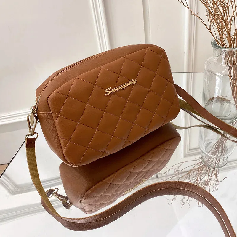 Borsa per fotocamera con ricamo semplice alla moda da donna nuova Borsa a tracolla a quadretti