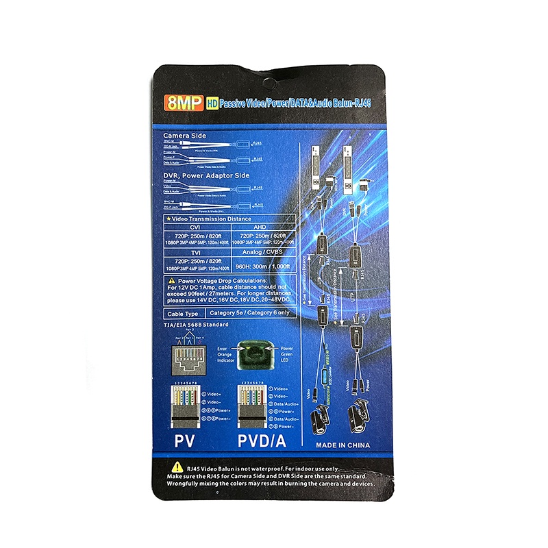5 pares 8MP 4K alimentación de vídeo pasiva a conector RJ45 convertidor transceptor Video Balun para cámara HD 5MP 8MP AHD/CVI/TVI