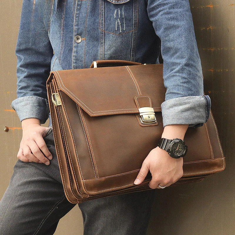 Formale Business-Tasche aus echtem Leder, Aktentasche für 15-Zoll-Notebook, PC, Computertasche, Rindsleder, Messenger-Taschen für Männer
