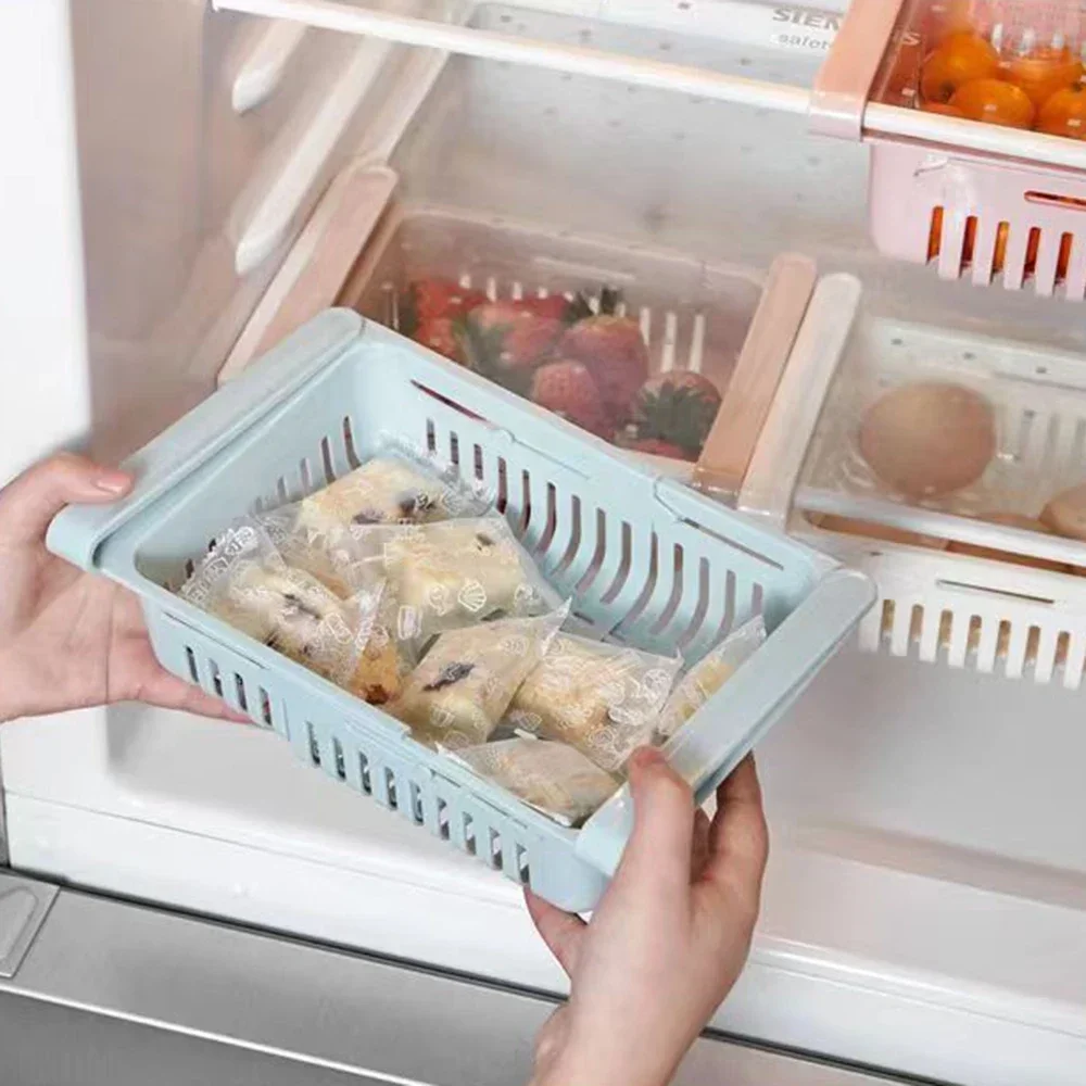 1Pc Refrigerator Storage Basket Flexible Expandable Fridge Organizer Drawer Storage Rack Storage Fresh Box Freezer Box Storage