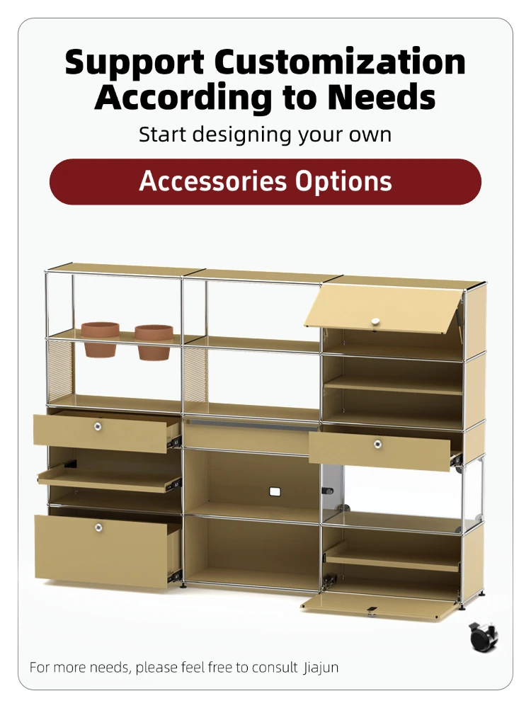 Modern Modular Low TV Cabinet｜3-Tier Sideboard with Drop Doors｜Steel Frame Storage Bench Unit | Minimalist Low Media Console