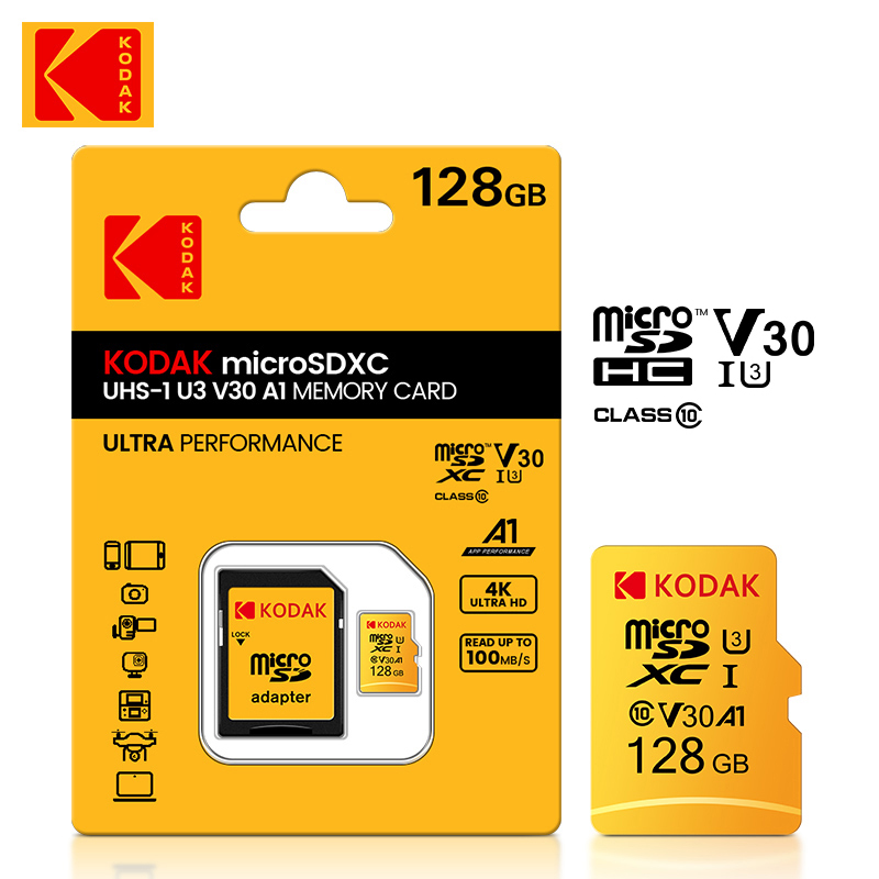 Tarjeta Micro SD Original Kodak, tarjeta de memoria Clase 10 de 128GB, tarjeta Flash de 64GB, 256GB, 32GB, V30 U3, cartao de memoria para grabadora de conducción