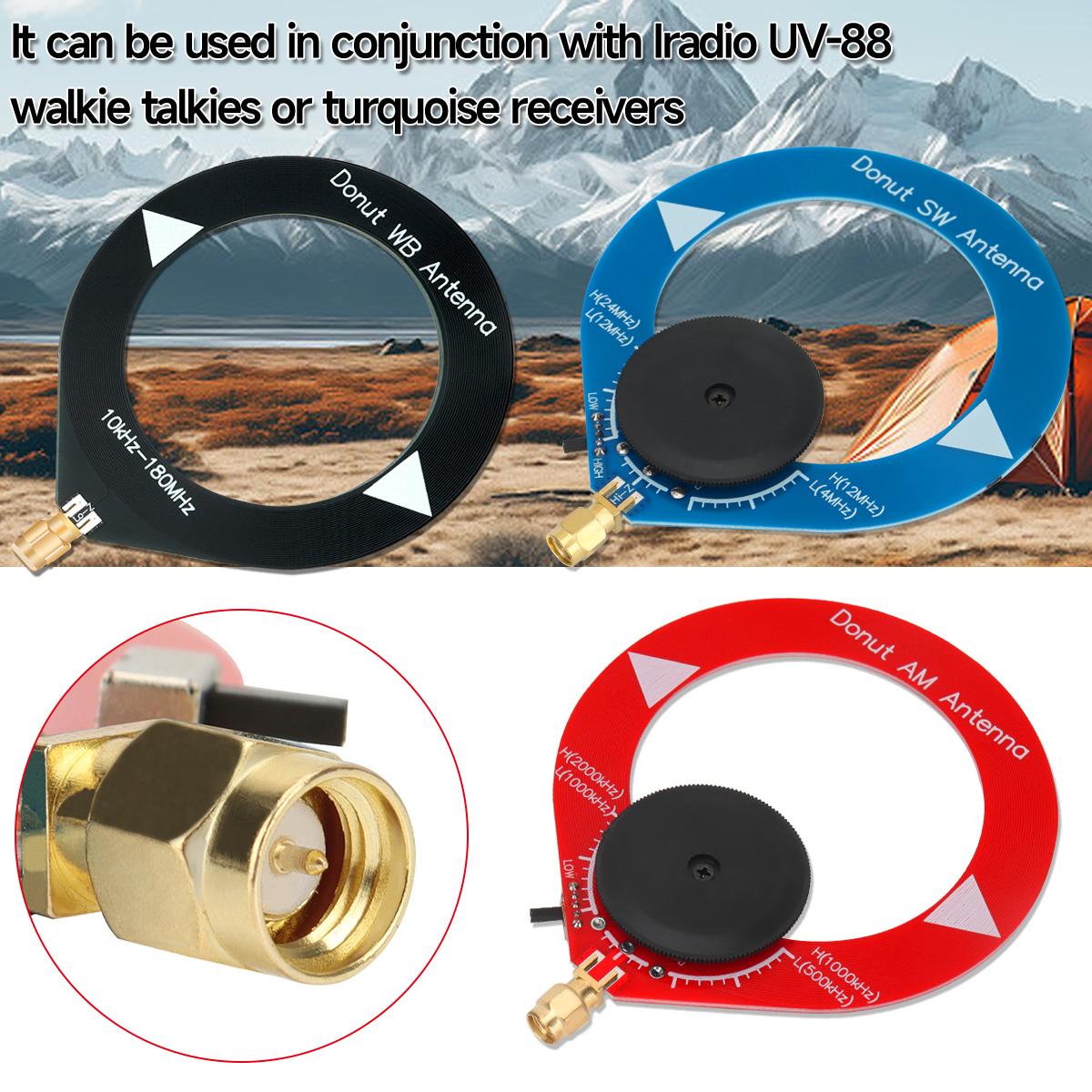 Mini círculo donut antena sw am/mw wb médio onda curta recepção de banda larga para radio BJ-8300 UV-98 plus radtel RT-920 RT-880