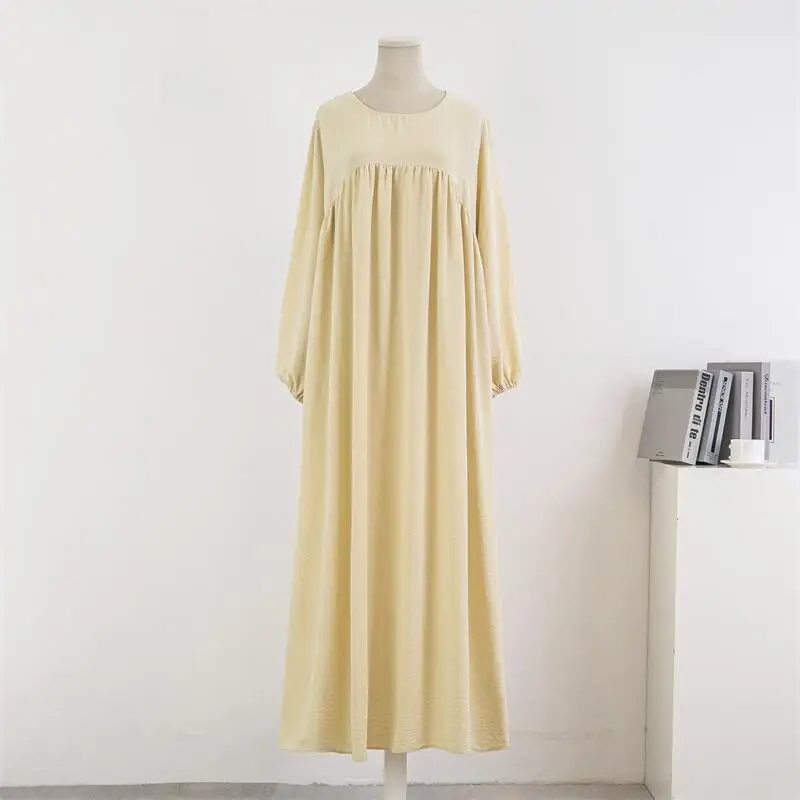 Cross-border export loose large size long-sleeved pure color pullover robe skirt spring & fall k-style fat MM over-the-knee l...