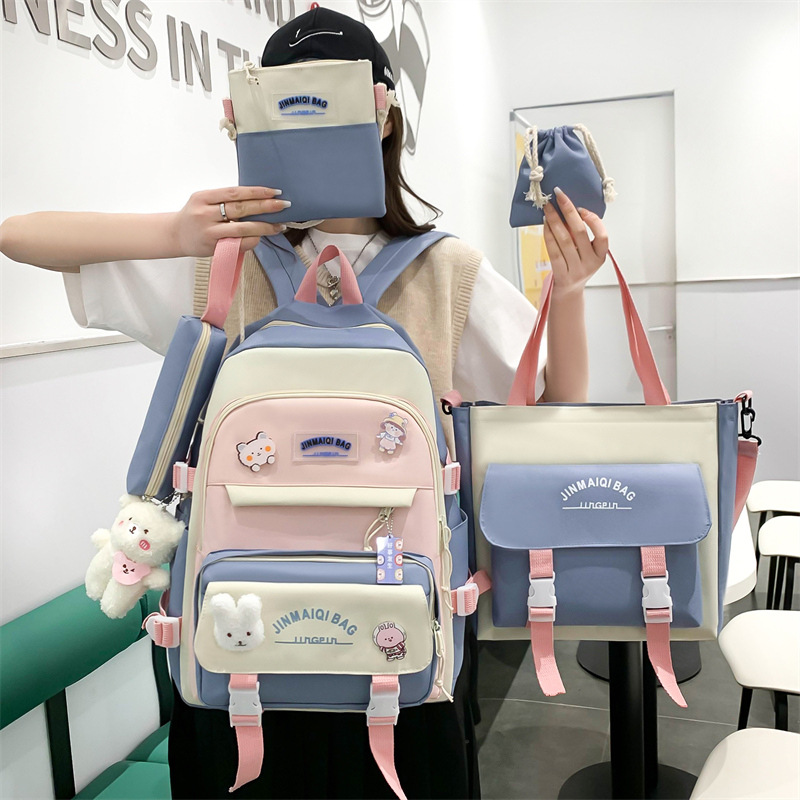 5 pièces/ensemble nouveau femmes Ins étudiant université sac à dos sacs d'école adolescent filles cartable Kawaii sac à dos