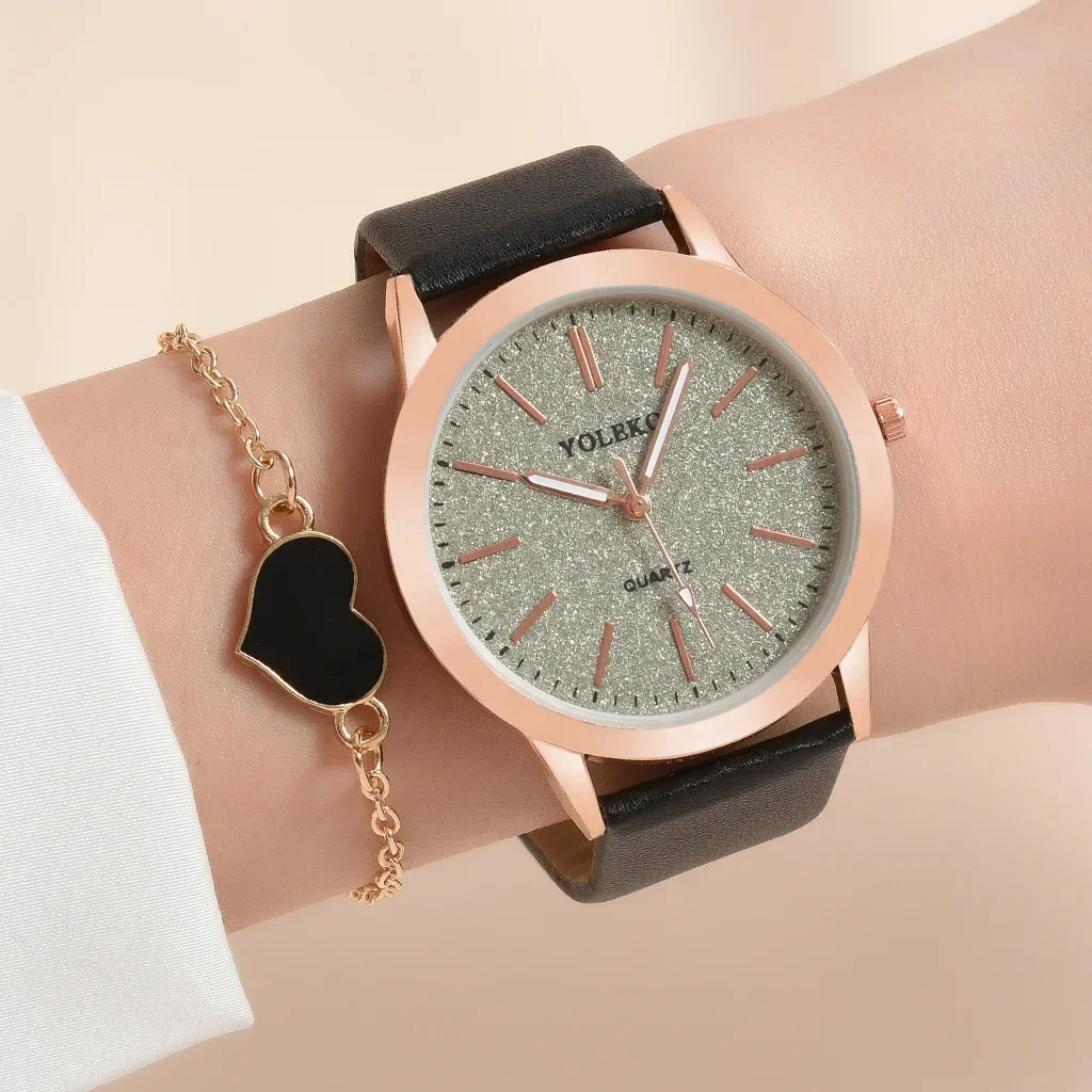 Conjunto de 2 uds de relojes para mujer con pulsera, reloj de lujo para mujer, reloj de cuero para mujer, relojes de pulsera de cuarzo para mujer (sin caja)
