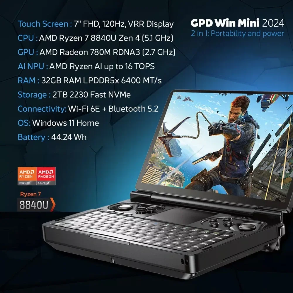 Mini ordinateur portable de jeu de poche d'origine, 2025 GPD P1, déterminer 7-Zoll-délibérément-Playsulfate Konsole AMD AI 9 HXsuspec/ AI 9 365