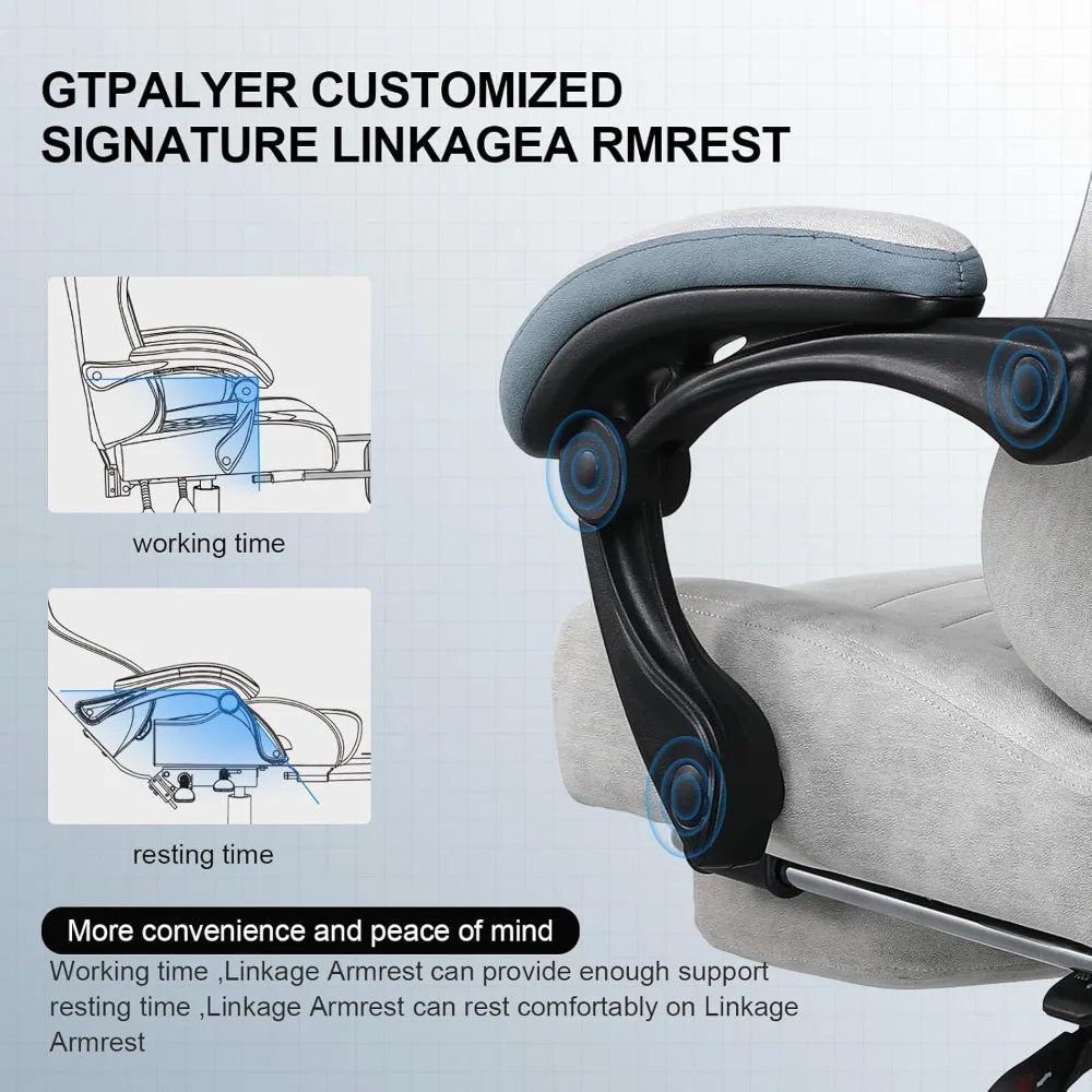 Gaming Chair, Computer Office Chair with Pocket Spring Cushion, Linkage Armrests and Footrest, High Back