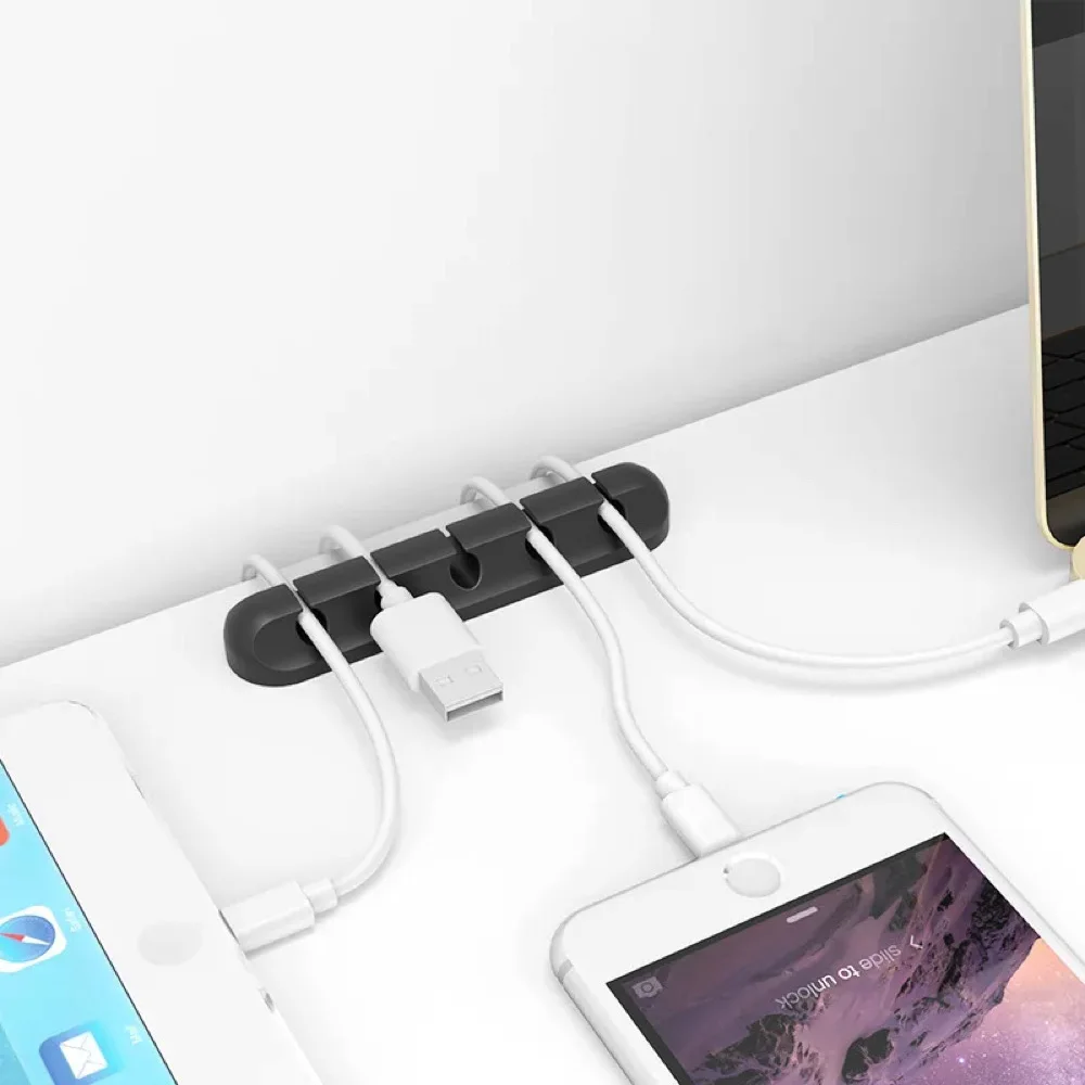 ใหม่สายการจัดการผู้ถือลวดยืดหยุ่นสาย USB Winder Tidy คลิปซิลิโคนสําหรับเมาส์คีย์บอร์ดหูฟัง Protector