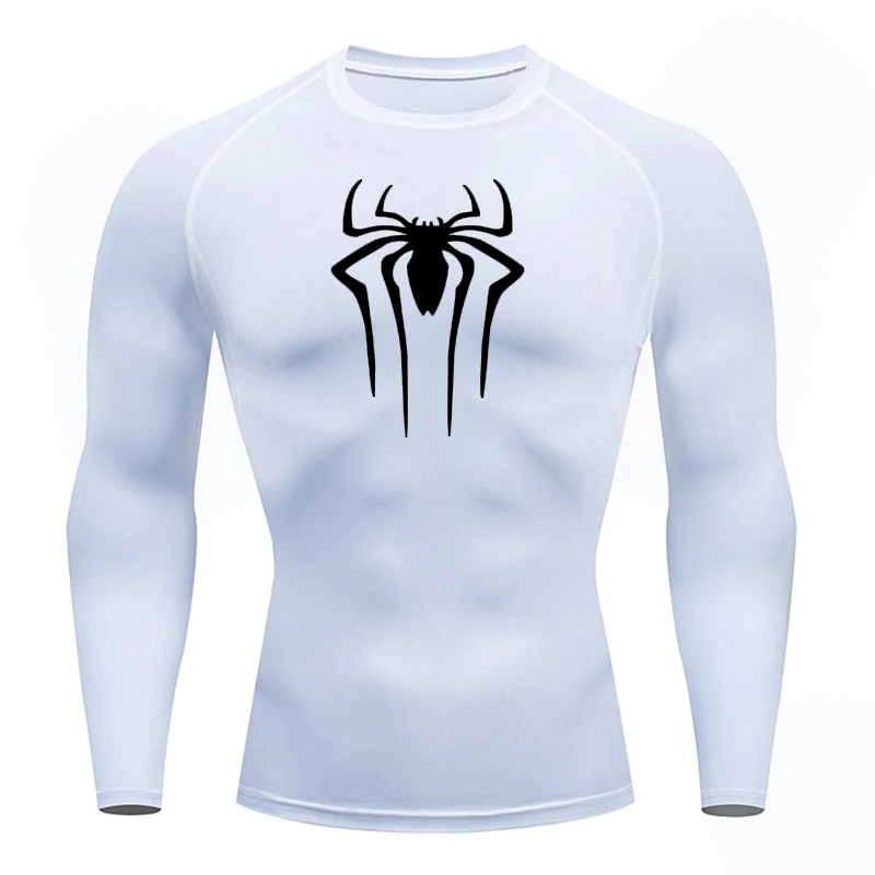 Men's sun protection spiderman sport shirt long sleeve compression shirt second skin running training wear Rashgarda MMA