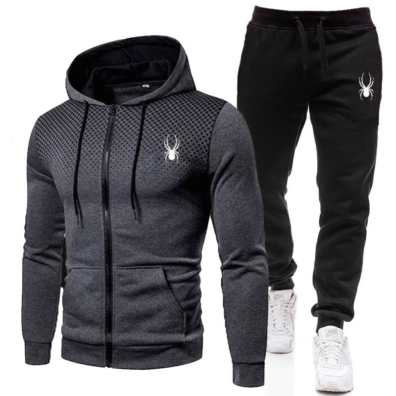 Primavera e outono novo conjunto masculino casual roupas esportivas impresso com capuz zíper jaqueta + calças de duas peças moda roupas masculinas