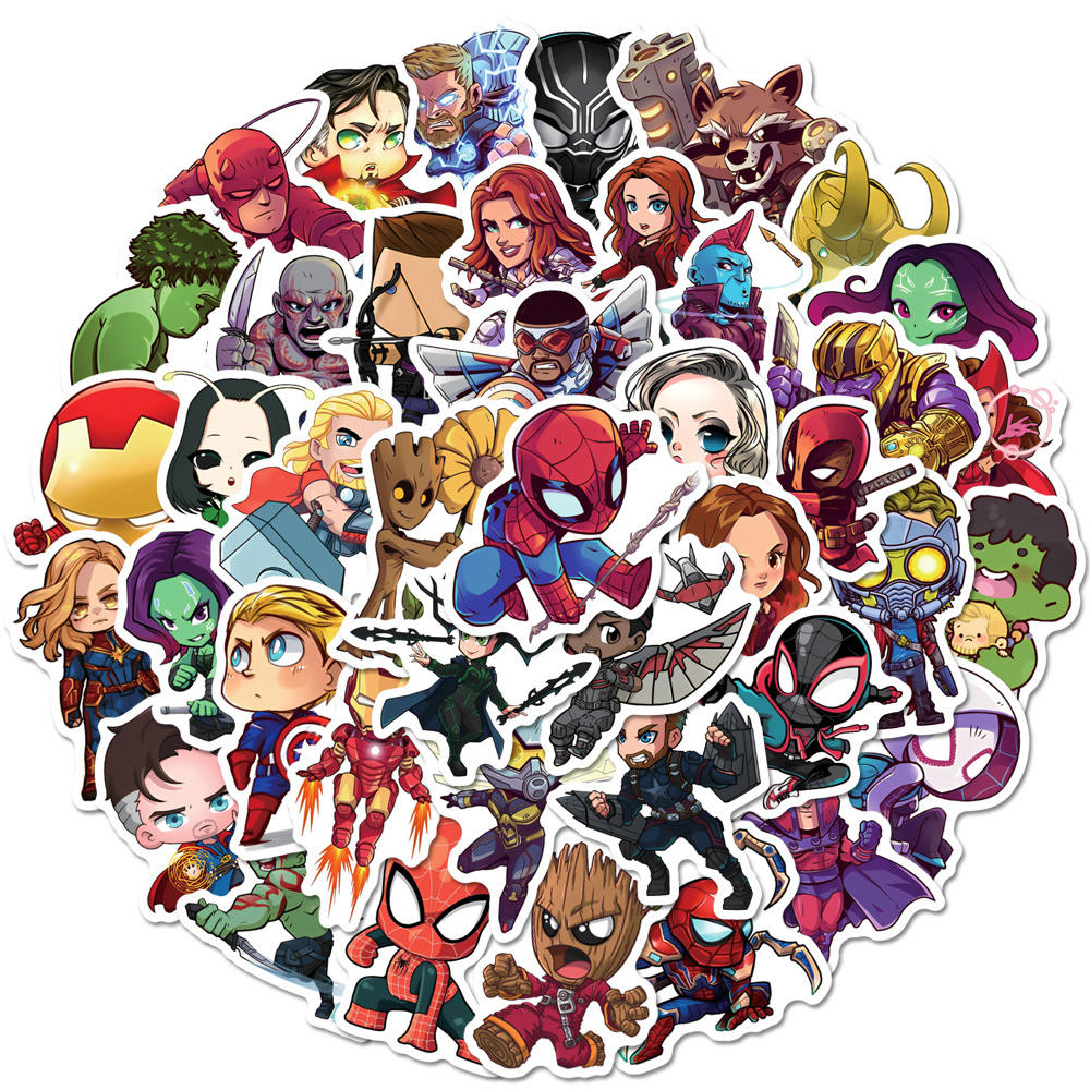 10/30/50/100 Uds. Pegatinas de Anime de Los Vengadores de Disney, calcomanías Kawaii para ordenador portátil, agenda, teléfono, pegatina impermeable, juguetes para niños