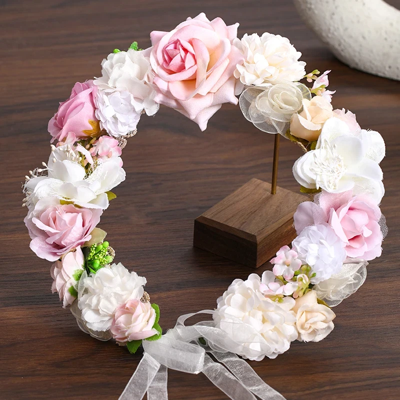 3 Design Ghirlanda di fiori artificiali Sposa Donna Corona di fiori Fascia per capelli Matrimonio Fascia floreale Ghirlanda Nastro Accessorio per capelli ragazza