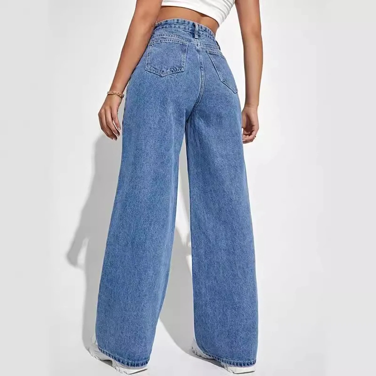 Pantalones vaqueros azules retro a la moda para mujer y2k, pantalones rectos holgados de calle alta, pantalones ajustados todo en uno de cintura alta