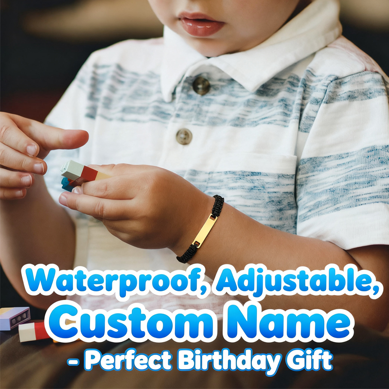 Pulseira com nome personalizado para menina, menino e criança, corda trançada ajustável, pulseira com etiqueta de identificação personalizada, gravar presente de aniversário e natal
