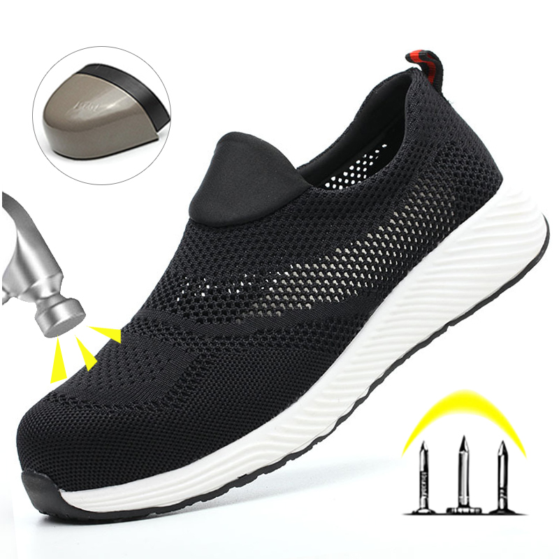 Zapatillas de trabajo ligeras de malla de verano, zapatos de seguridad protectores con punta de acero para el trabajo, zapatos de construcción transpirables para hombres y mujeres, botas de trabajo para hombres