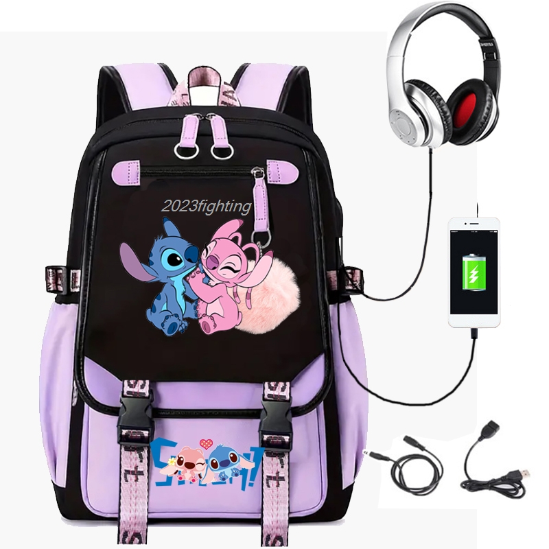 Jolis sacs à dos point USB Patchwork léger ordinateur portable adolescents sacs d'école femmes filles capacité dessin animé voyage Mochilas