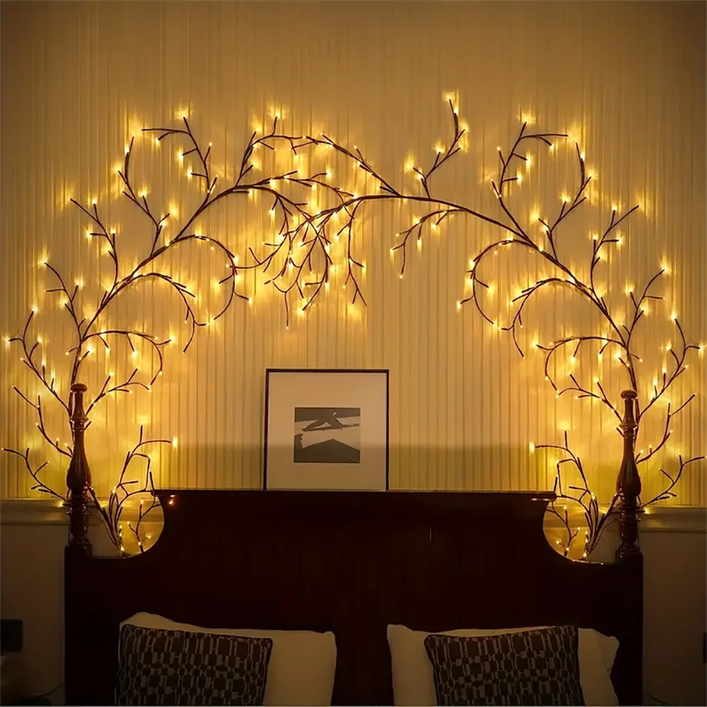 96LED lampa w kształcie gałęzi drzewa dekoracja ścienna do sypialni wierzba winorośli listwa oświetleniowa 8 trybów oświetlenia DIY nastrojowe oświetlenie oświetlenie domu