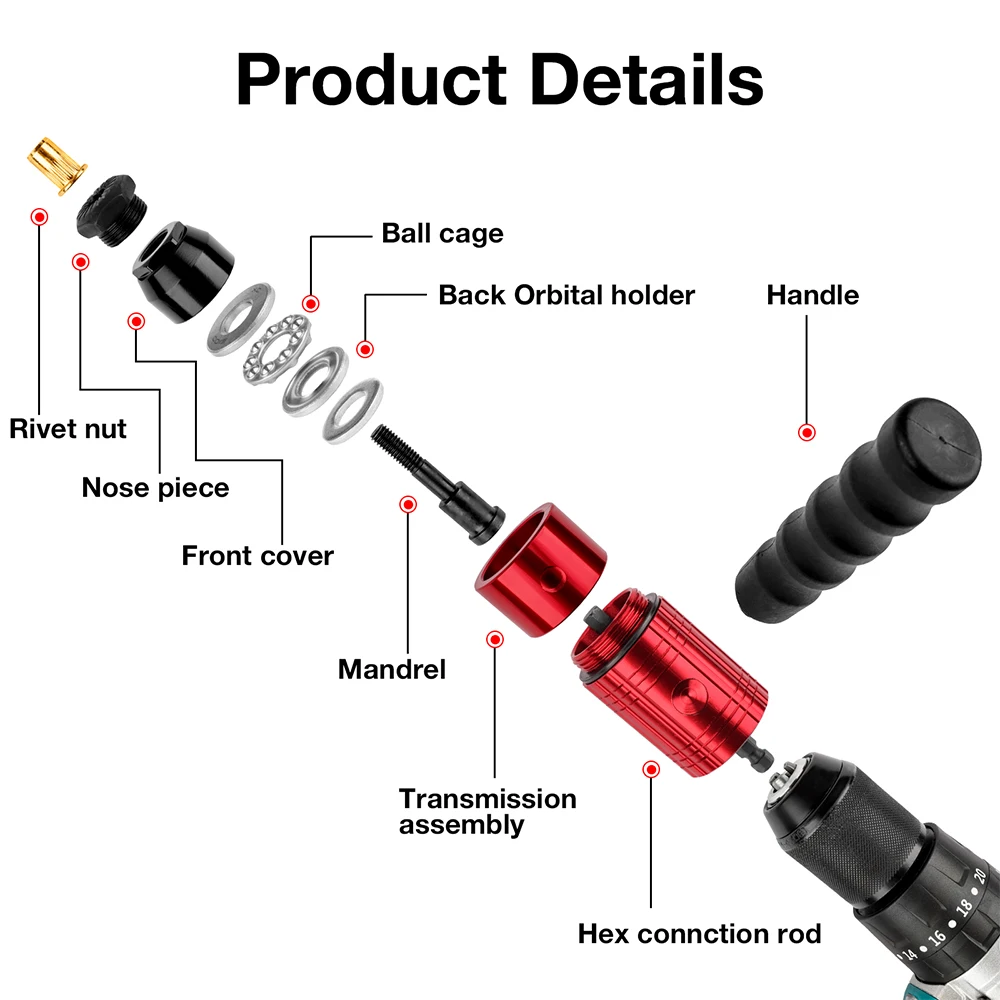 M3 M4 M5 M6 M8 家庭用ナットリベッティングマシン、工業グレード DIY プラグインナットクイックリベッティングツール、電動リベッティングナットガンコンバーター、コードレスナットリベッティングマシン、電気ドリルで使用