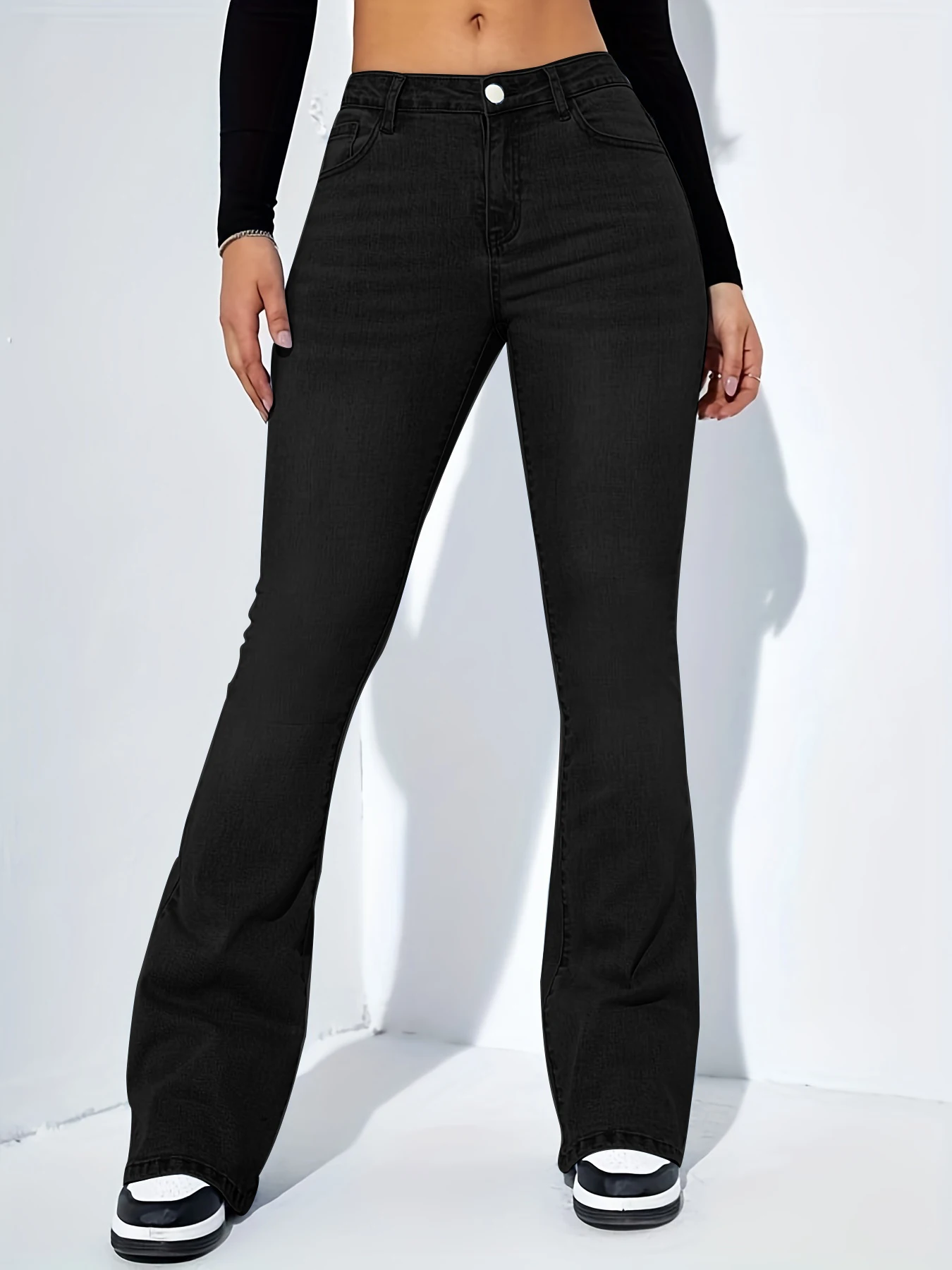 Damesjeans hoge taille stretch comfortabele uitlopende broek Denim broek