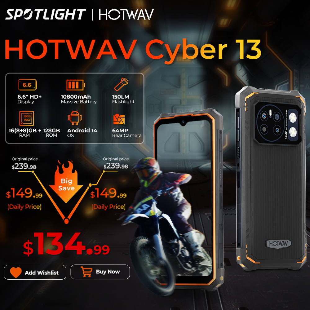 [Estreno mundial] HOTWAV Cyber 13 teléfono resistente 150LM linterna 8GB 128GB Smartphone 6,6 ''HD + 10800mAh 64MP Android 14 teléfono móvil