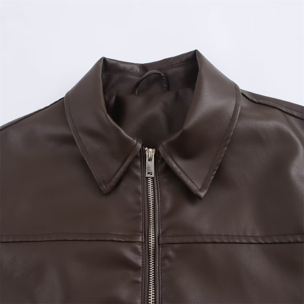 BM & MD & ZA2024 otoño nueva ropa de mujer simple suelta moda casual todo-fósforo chaqueta de piloto de cuero de imitación