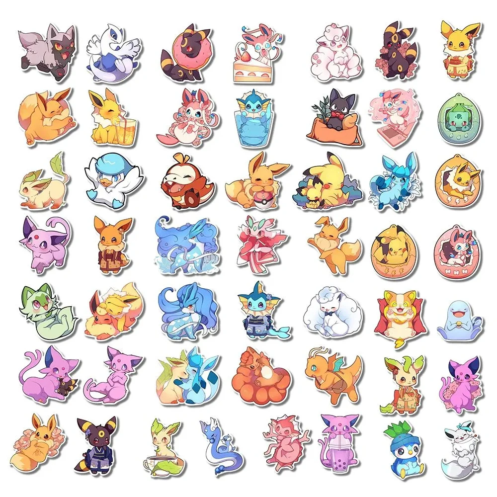 10/30/50pcs 귀여운 포켓몬 애니메이션 스티커 Kawaii Pikachu Eevee 낙서 스티커 DIY 전화 물병 노트북 만화 데칼 장난감