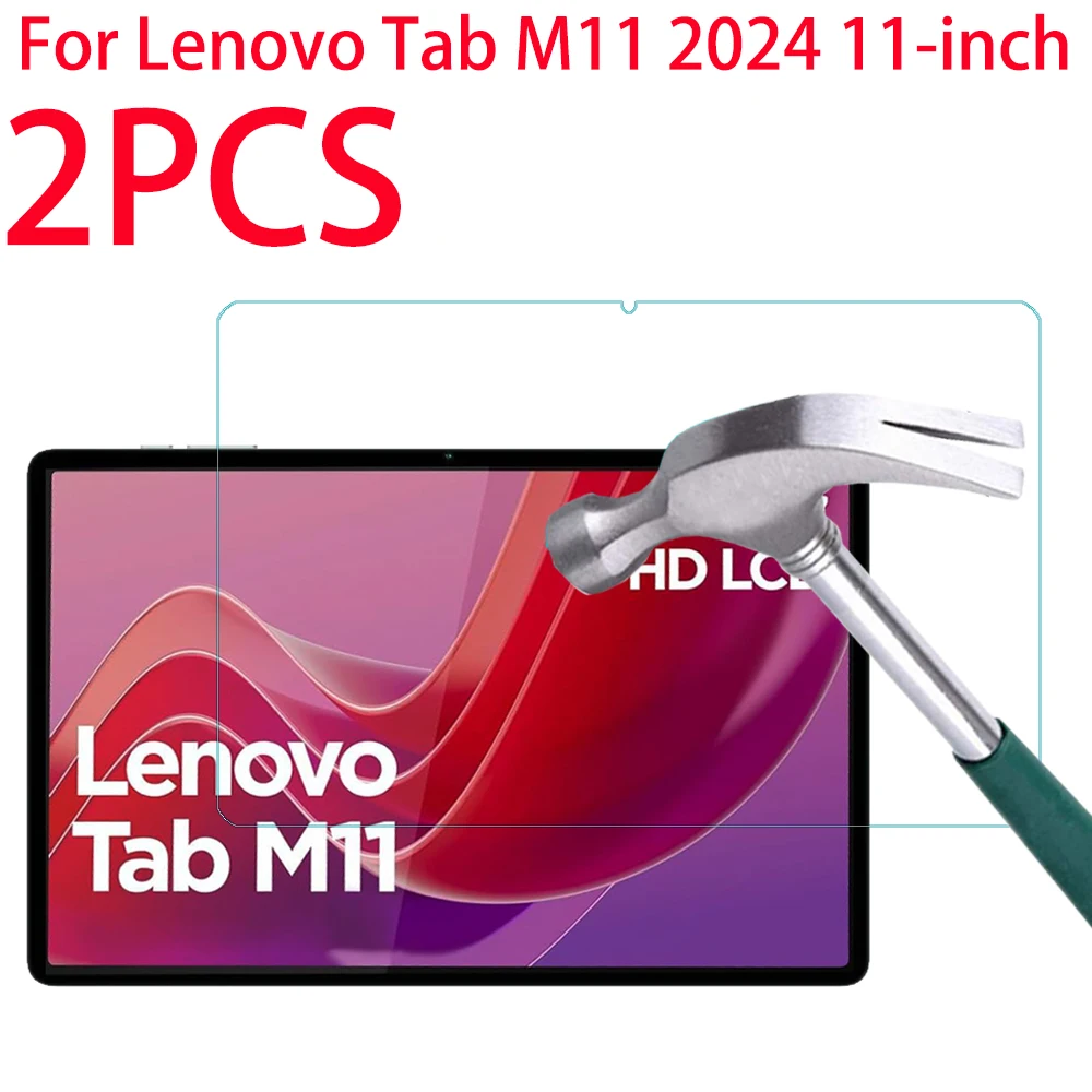 2 piezas HD Protector de pantalla a prueba de arañazos vidrio templado para Lenovo Tab M11 11 pulgadas 2024 Tablet película protectora burbujas gratis