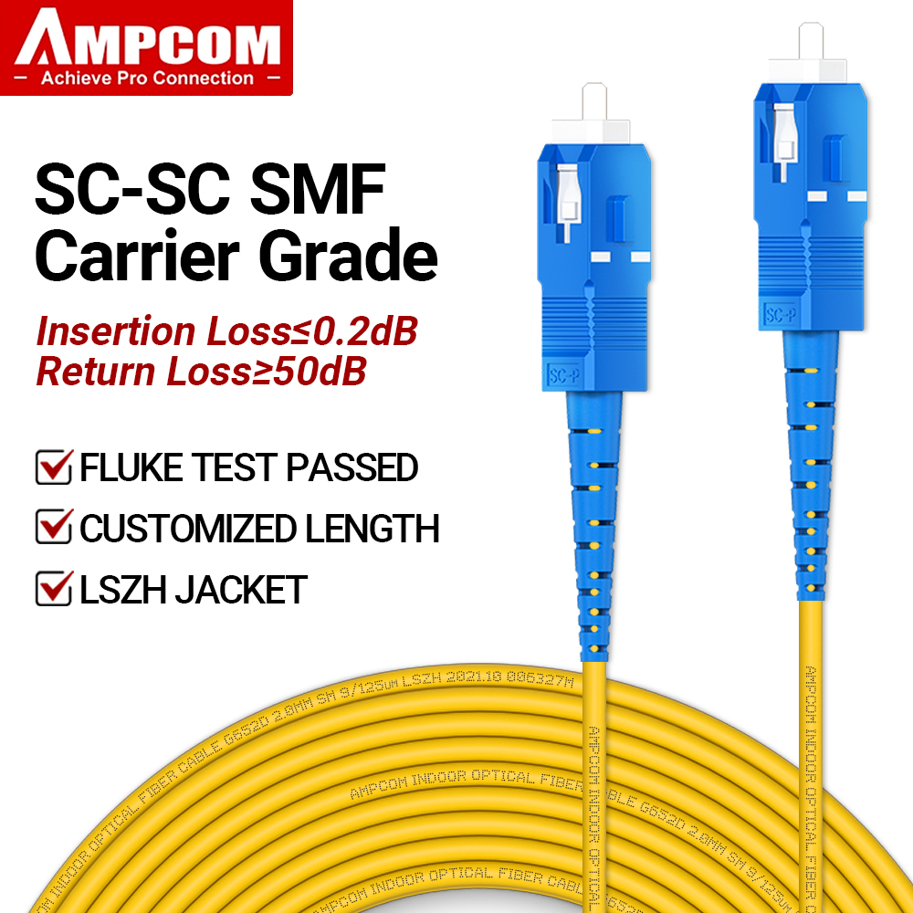 AMPCOM SC auf SC UPC Glasfaser-Patchkabel Singlemode Simplex SMF 9/125 μm Single Mode Bend Insensitive 2,0 mm Glasfaserkabel