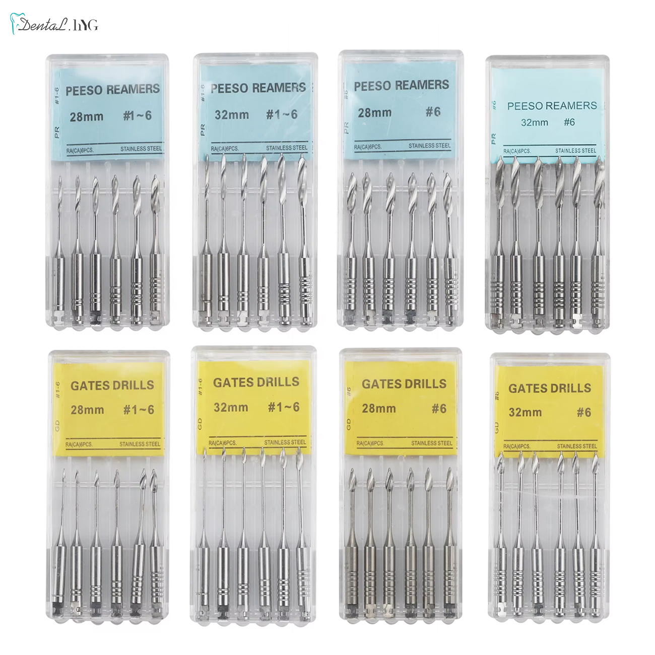 6 Teile/schachtel Dental Motor Verwenden Endodontie Tore Bohrer Peeso Reibahlen Glidden Rotary 28mm/32mm # 1-6 Edelstahl-Endo-Feilen für Zahnarzt