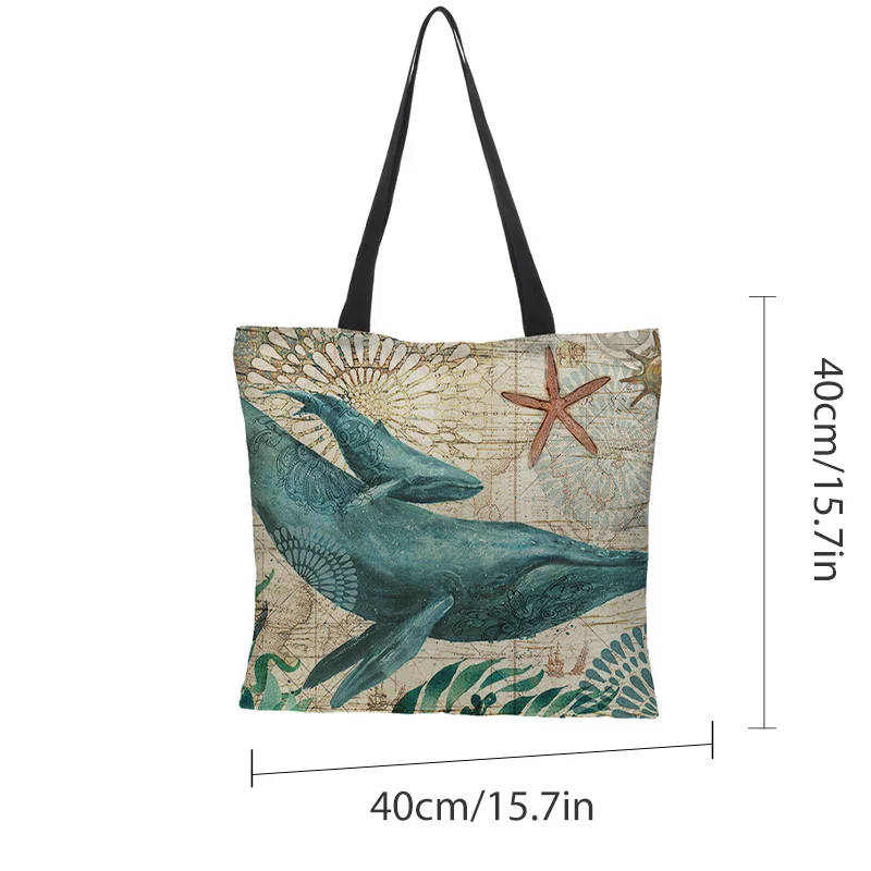 Sac de Shopping grande capacité, fourre-tout à la mode, tortues, hippocampe, baleine, poulpe, Animal, sac à bandoulière unique