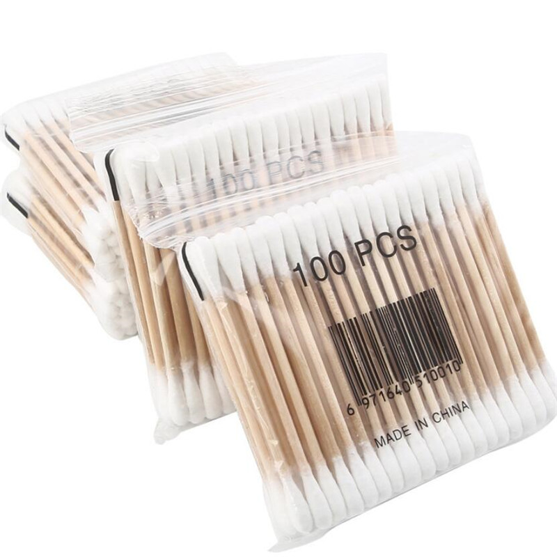 500 stücke Doppel Kopf Baumwolle Tupfer Frauen Make-Up Baumwolle Knospen Spitze für Holz Sticks Nase Ohren Reinigung Gesundheit Pflege Werkzeuge