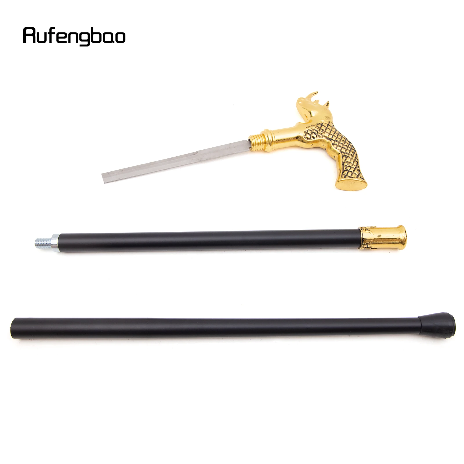 Goldener Nashorn kopf Gehstock mit versteckter Platte Selbstverteidigung Mode Rohr platte Cosplay Crosier Stick 91cm