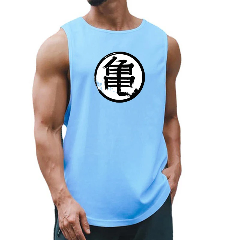 Anime japonês tartaruga script impresso roupas de ginástica dos homens colete de fitness secagem rápida musculação tanque superior muscular sem mangas camisa
