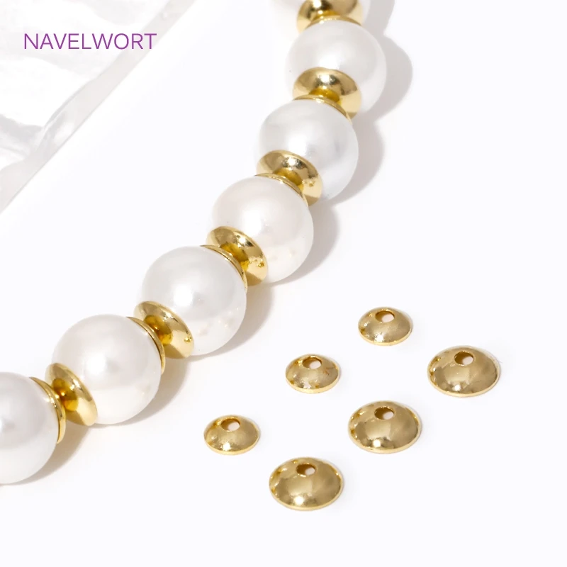 50/100 Uds. 3-4mm 14K tapas de cuentas redondas de latón chapado en oro cuentas espaciadoras para fabricación de joyería DIY pulsera collar accesorios