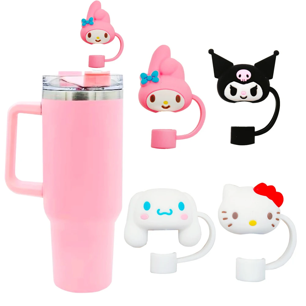 1/4/6Pcs Sanrio Hallo Kitty Cinnamoroll Kuromi Melody Staubdicht Stroh Kappe Silikon Stroh Tasse Zubehör Party Requisiten geschenk