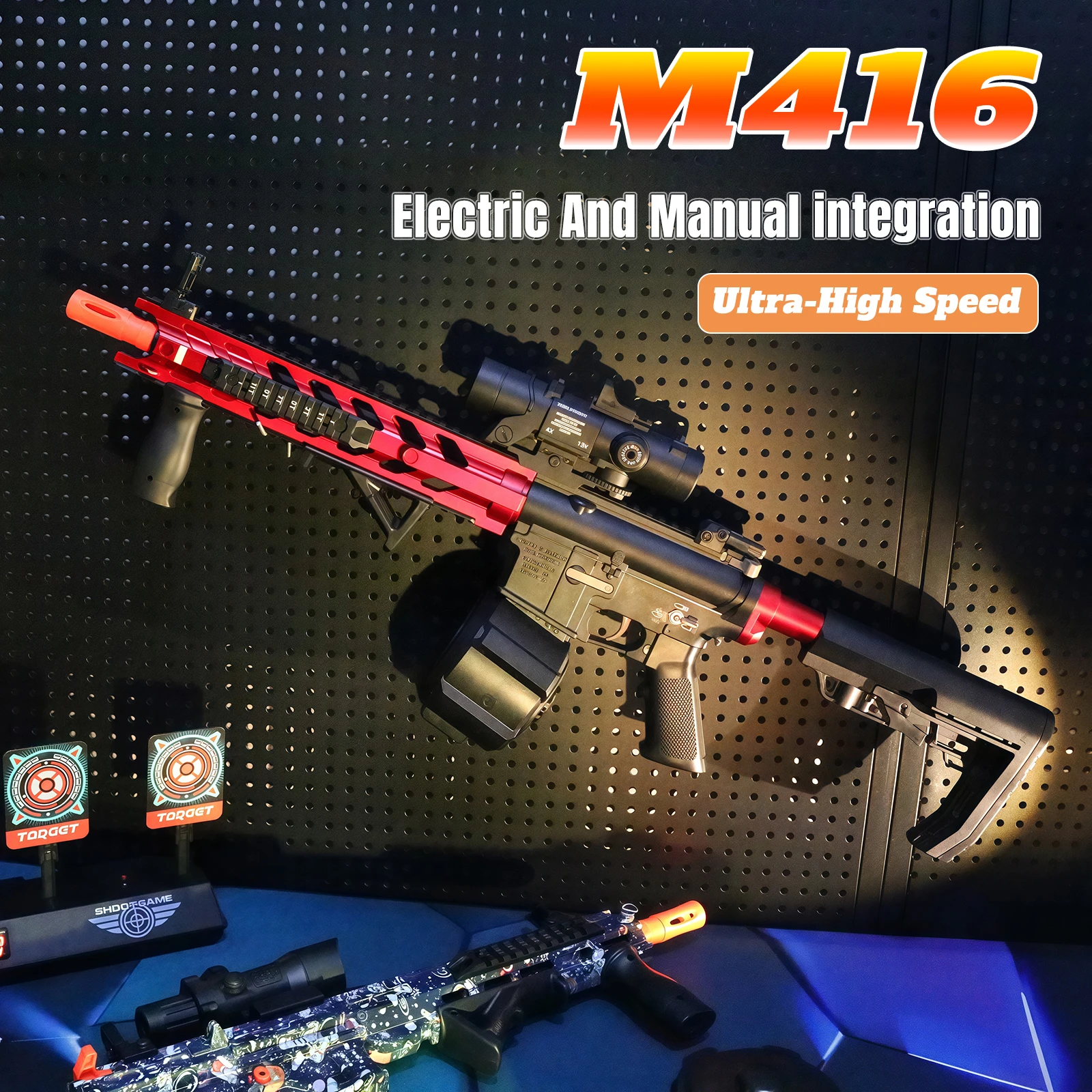 Pistola de juguete eléctrica M416 con bola de gel, modo manual/automático, recargable, adecuada para juegos de tiro al aire libre de verano