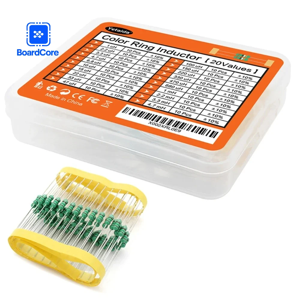 Juego surtido de inductores de 200 Uds., 1/2W, inductancia de anillo de Color de 0,5 W, 1UH a 4,7 MH, 20 valores x 10 Uds., kit surtido de inductores