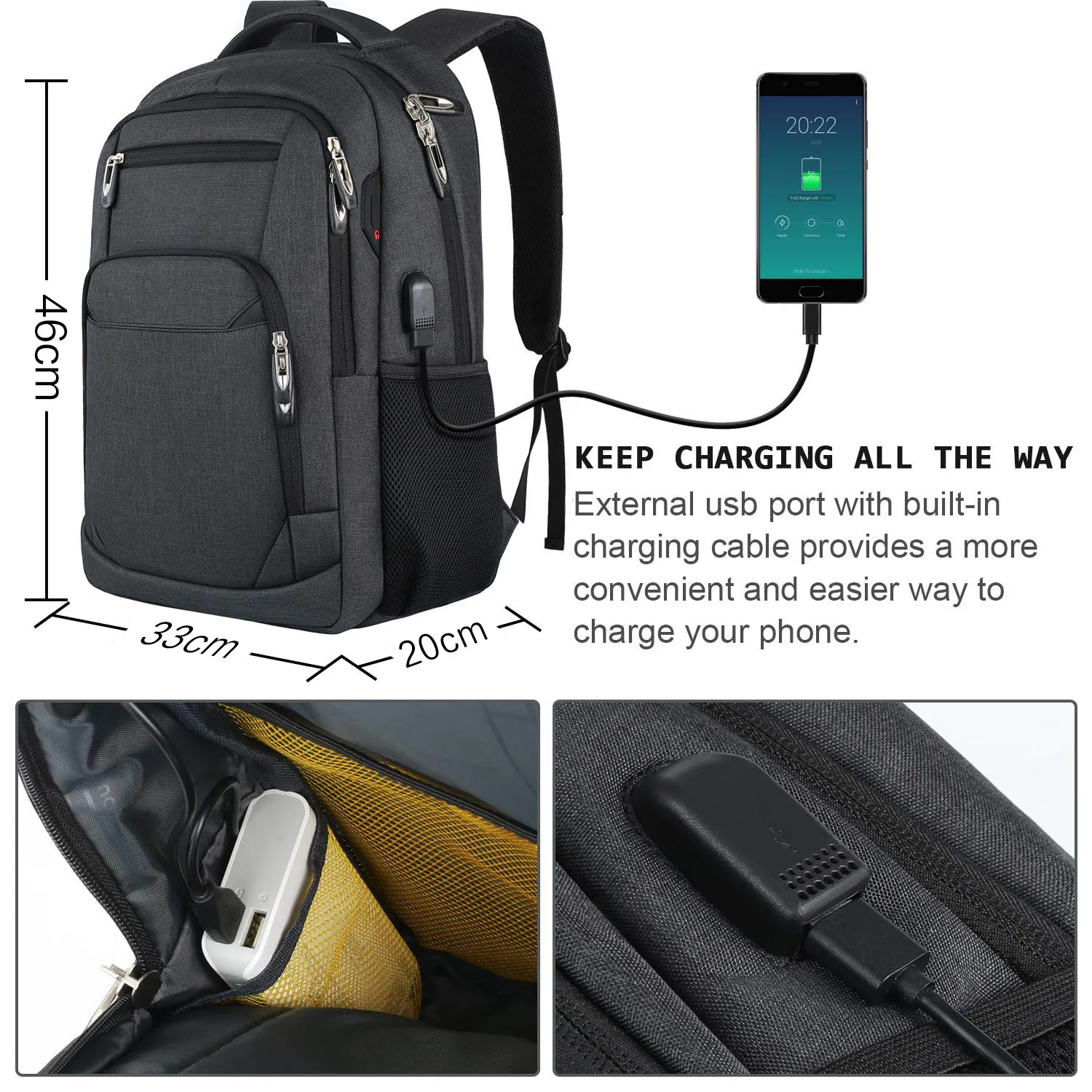 Mochila para hombre, bolsa de viaje para hombre, bolsa para lente de cámara al aire libre, bolsa ergonómica negra para ordenador portátil, bolso impermeable para montañismo de gran capacidad