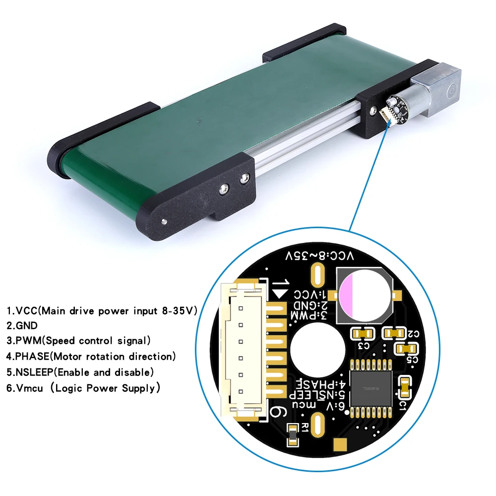 OpenCV Conveyor 320mm Mini Conveyor PU Belt Vending Machine DC Track Cargo Lane Automatic Conveyor Belt Automated learning