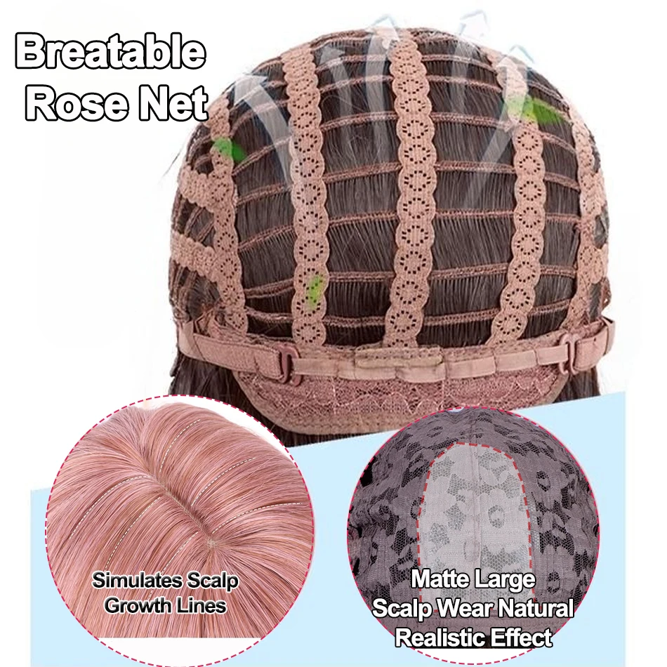 Cosplay curto encaracolado peruca sintética com franja loira rosa onda de água bob peruca com couro cabeludo simulado natural 12 ''peruca resistente ao calor
