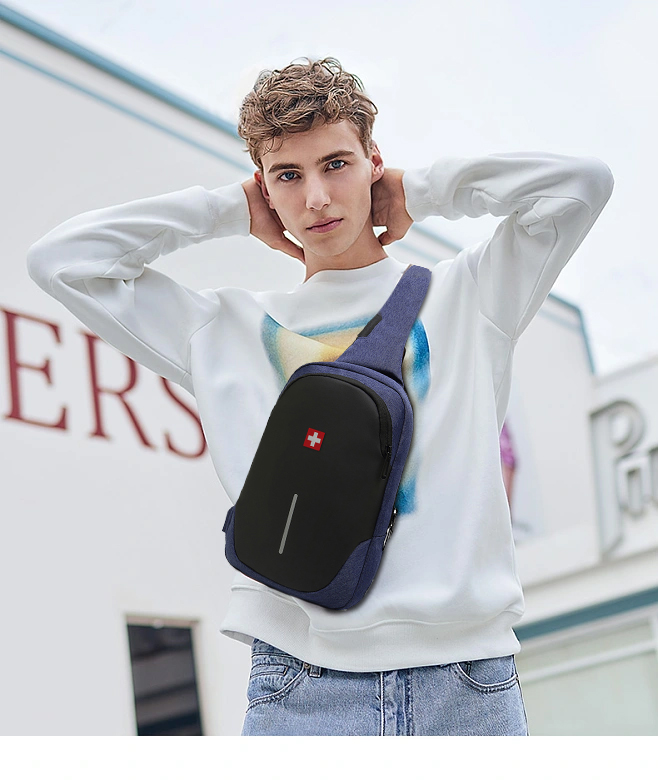 スイス新メンズカジュアルチェストバッグスポーツ防水ショルダーバッグ盗難防止クロスボディバッグファッションソリッドカラー USB バッグスリングパック