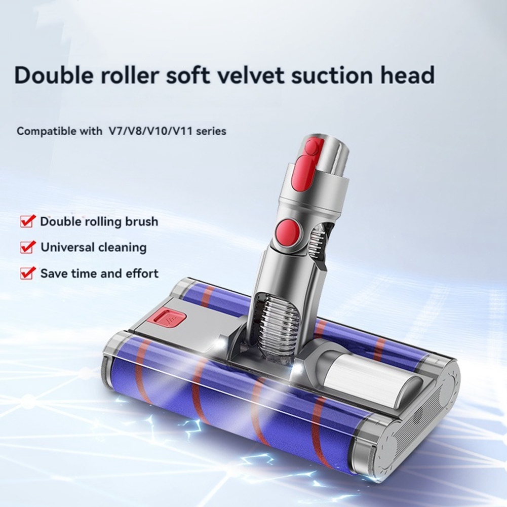 Soft Double Roller Brush Floor Head for Dyson V7 V8 V10 V11 V15 Vacuum Parts Electric Floor Head with LED Headlights