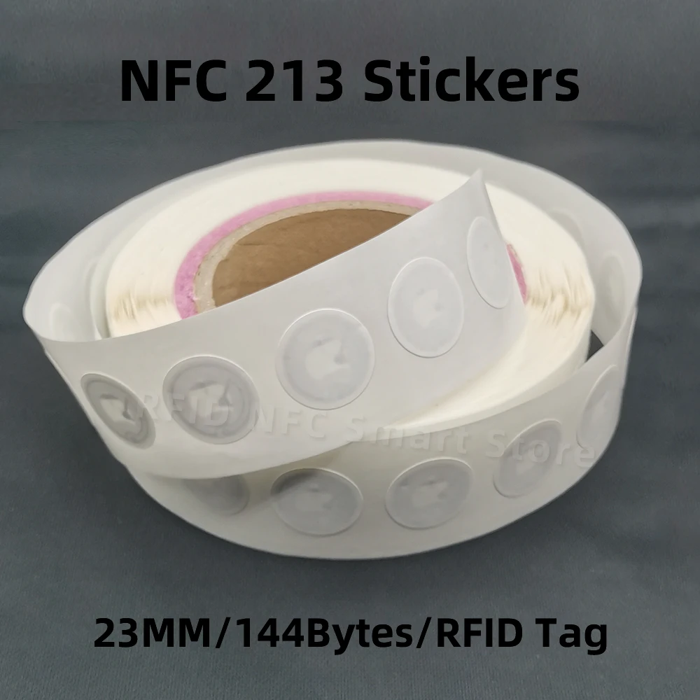 50 шт./лот, 23 мм, белые наклейки NFC, протокол ISO14443A13,56 МГц, NFC 213, универсальные RFID-метки и все телефоны NFC, этикетка 213 144 байта